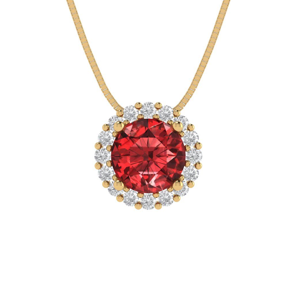 1.16cttw Round Cut Garnet Gold-Plated 925 Silver Pendant and 16" Box-Chain Necklace