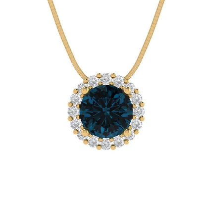 1.16 tcw Necklace Pendant - 14K White Gold Round Cut Halo London - Adjustable Length - 15in Box Chain to 18in