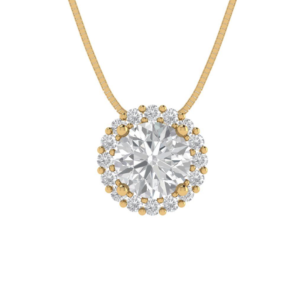 1.16 tcw Necklace Pendant - 14K White Gold Round Cut Halo Moissanite - Adjustable Length - 15in Box Chain to 18in