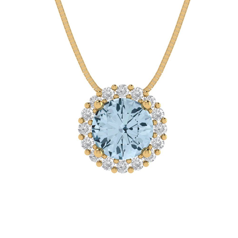 1.16 tcw Necklace Pendant - 14K White Gold Round Cut Halo Swiss Blue Topaz - Adjustable Length - 15in Box Chain to 18in