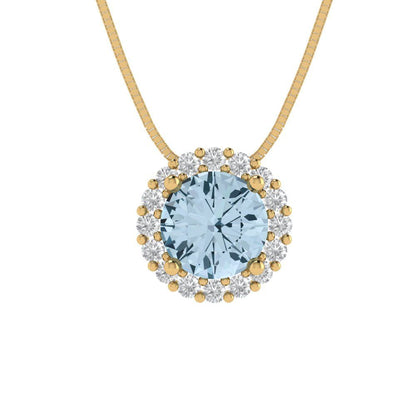 1.16 tcw Necklace Pendant - 14K White Gold Round Cut Halo Swiss Blue Topaz - Adjustable Length - 15in Box Chain to 18in