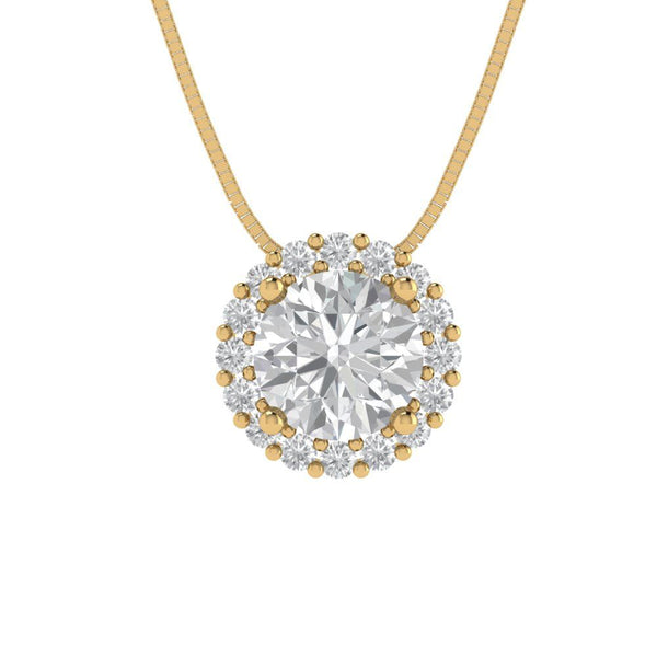 1.24 ct Brilliant Round Cut Halo Natural Diamond Stone Clarity SI1-2 Color G-H Yellow Gold Pendant with 16" Chain