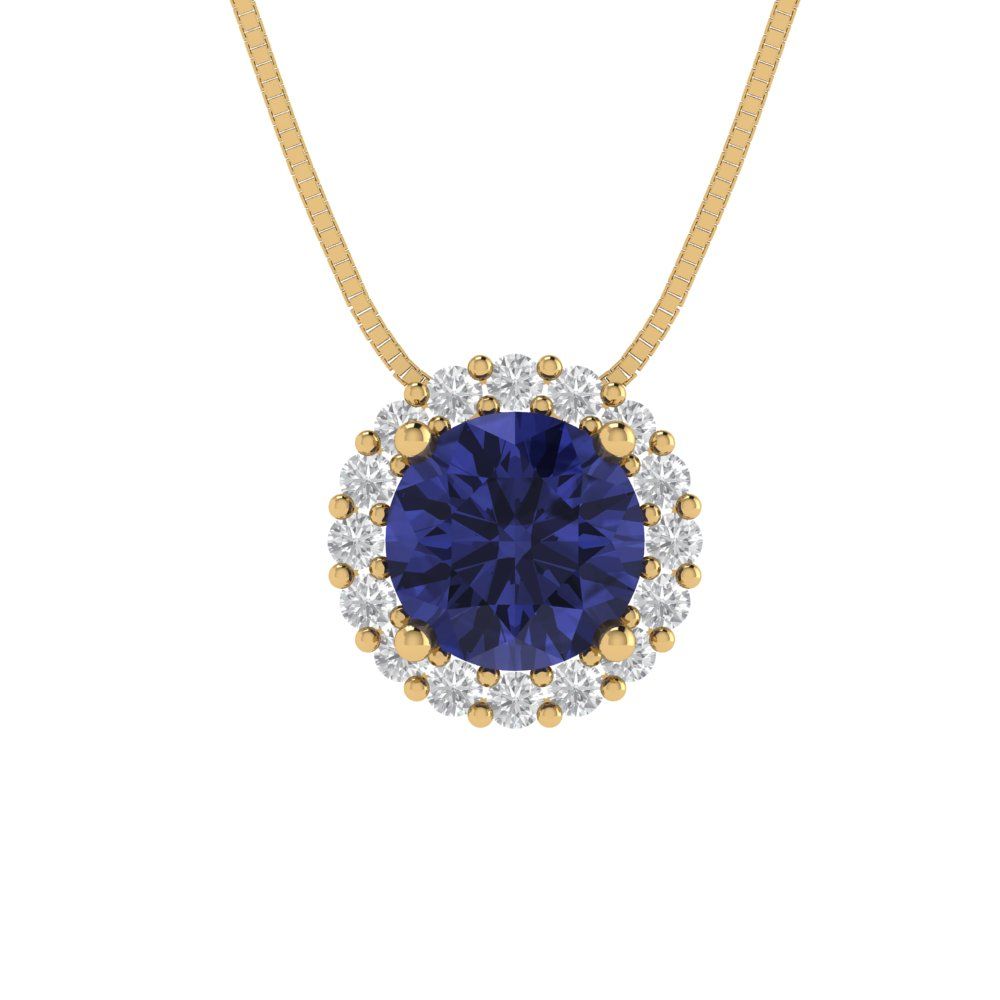 1.16 tcw Necklace Pendant - 14K White Gold Round Cut Halo Tanzanite - Adjustable Length - 15in Box Chain to 18in