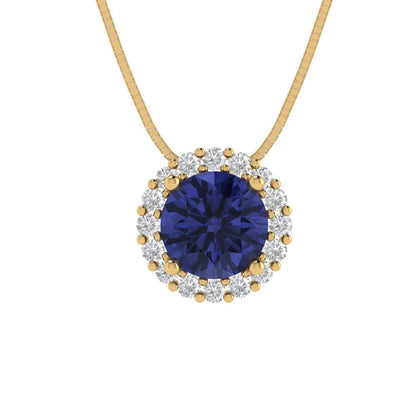 1.16 tcw Necklace Pendant - 14K White Gold Round Cut Halo Tanzanite - Adjustable Length - 15in Box Chain to 18in