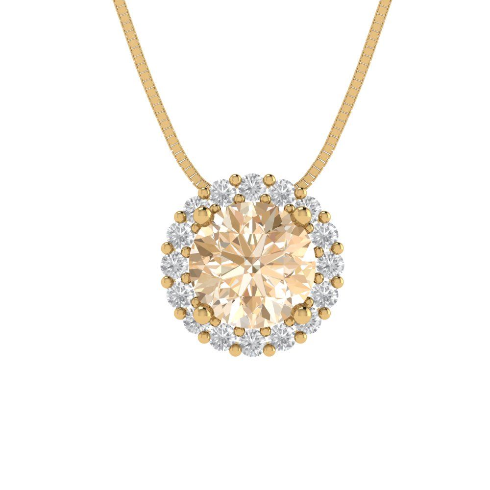 1.16 tcw Necklace Pendant - 14K White Gold Round Cut Halo Morganite - Adjustable Length - 15in Box Chain to 18in