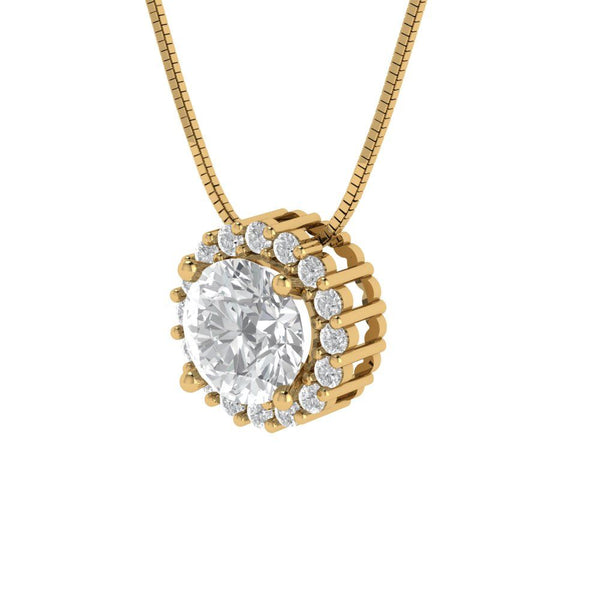 1.24 ct Brilliant Round Cut Halo Natural Diamond Stone Clarity SI1-2 Color G-H Yellow Gold Pendant with 16" Chain