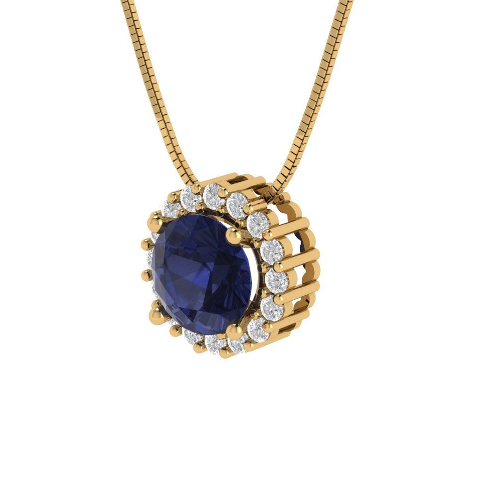 1.16 tcw Necklace Pendant - 14K White Gold Round Cut Halo Bluesapphire - Adjustable Length - 15in Box Chain to 18in