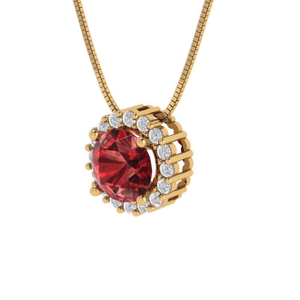 1.16cttw Round Cut Garnet Gold-Plated 925 Silver Pendant and 16" Box-Chain Necklace
