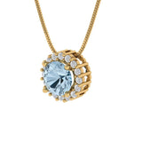 1.24 ct Brilliant Round Cut Halo Natural Swiss Blue Topaz Stone Yellow Gold Pendant with 16" Chain