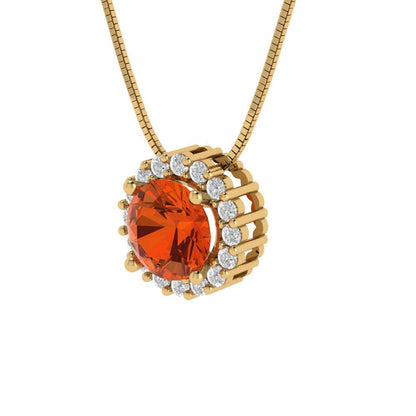1.16 tcw Necklace Pendant - 14K White Gold Round Cut Halo Red - Adjustable Length - 15in Box Chain to 18in