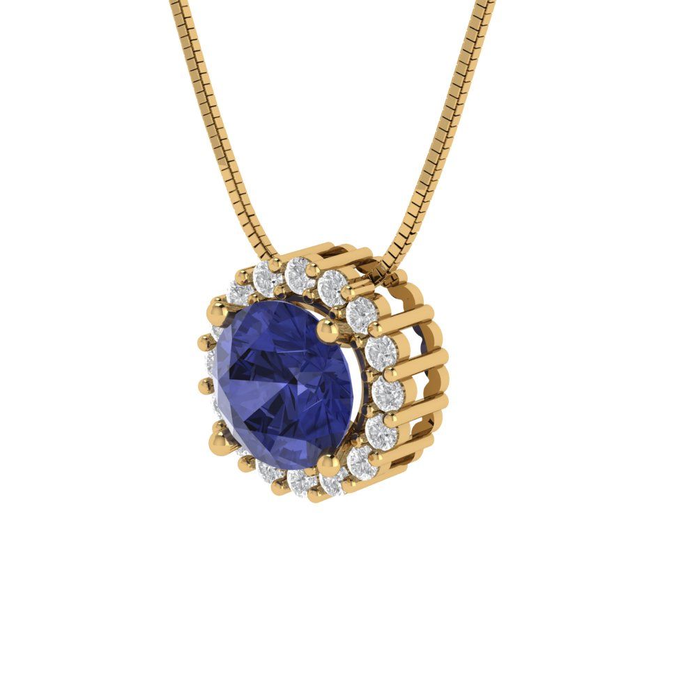 1.16 tcw Necklace Pendant - 14K White Gold Round Cut Halo Tanzanite - Adjustable Length - 15in Box Chain to 18in