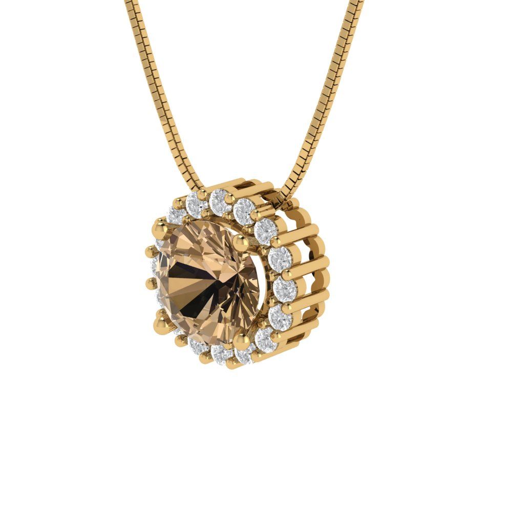 1.16cttw Round Cut Champagne Gold-Plated 925 Silver Pendant and 16" Box-Chain Necklace