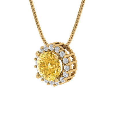 1.16 tcw Necklace Pendant - 14K White Gold Round Cut Halo Yellow - Adjustable Length - 15in Box Chain to 18in