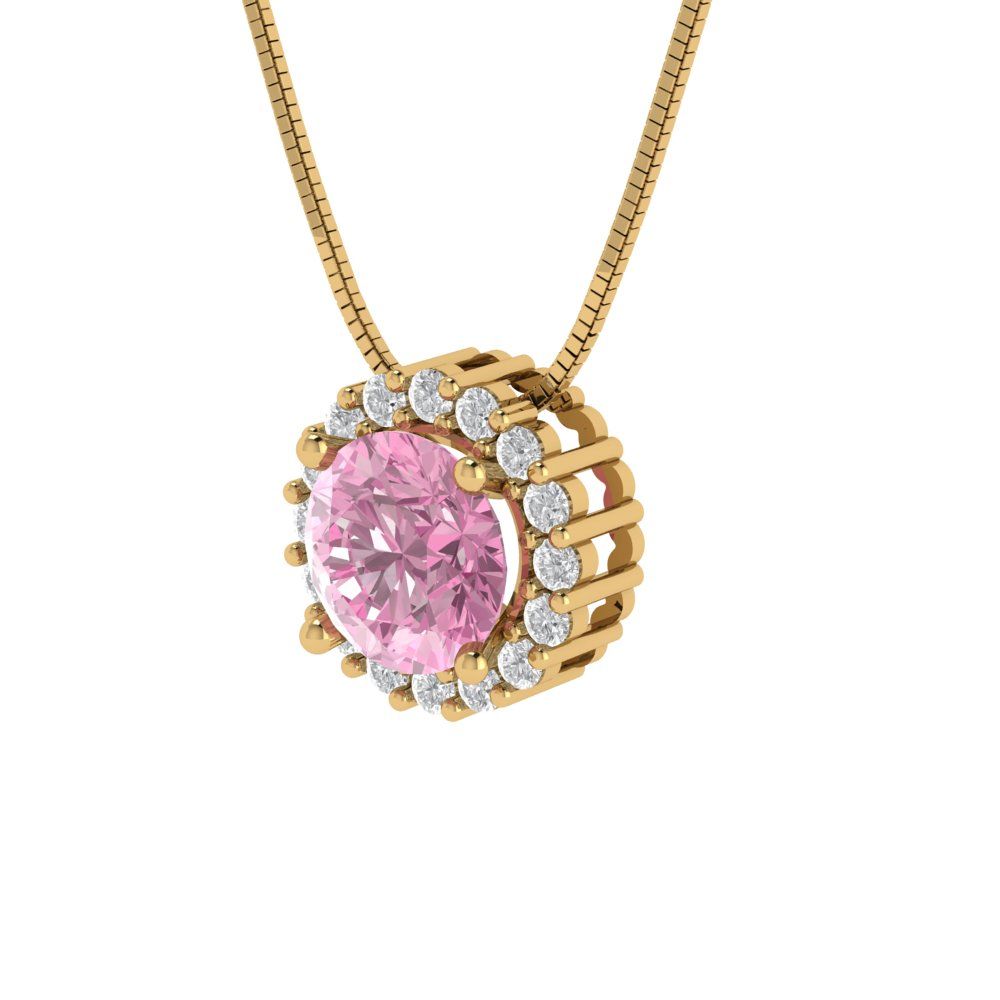1.16 tcw Necklace Pendant - 14K White Gold Round Cut Halo Pink - Adjustable Length - 15in Box Chain to 18in