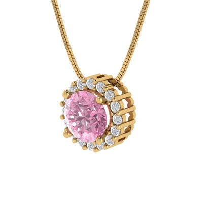 1.16 tcw Necklace Pendant - 14K White Gold Round Cut Halo Pink - Adjustable Length - 15in Box Chain to 18in