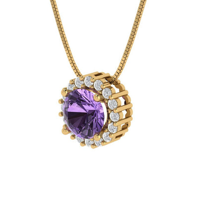 1.16 tcw Necklace Pendant - 14K White Gold Round Cut Halo Alexandrite - Adjustable Length - 15in Box Chain to 18in