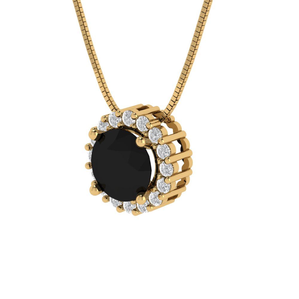 1.16 tcw Necklace Pendant - 14K White Gold Round Cut Halo Onyx - Adjustable Length - 15in Box Chain to 18in
