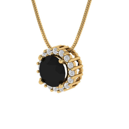 1.16 tcw Necklace Pendant - 14K White Gold Round Cut Halo Onyx - Adjustable Length - 15in Box Chain to 18in
