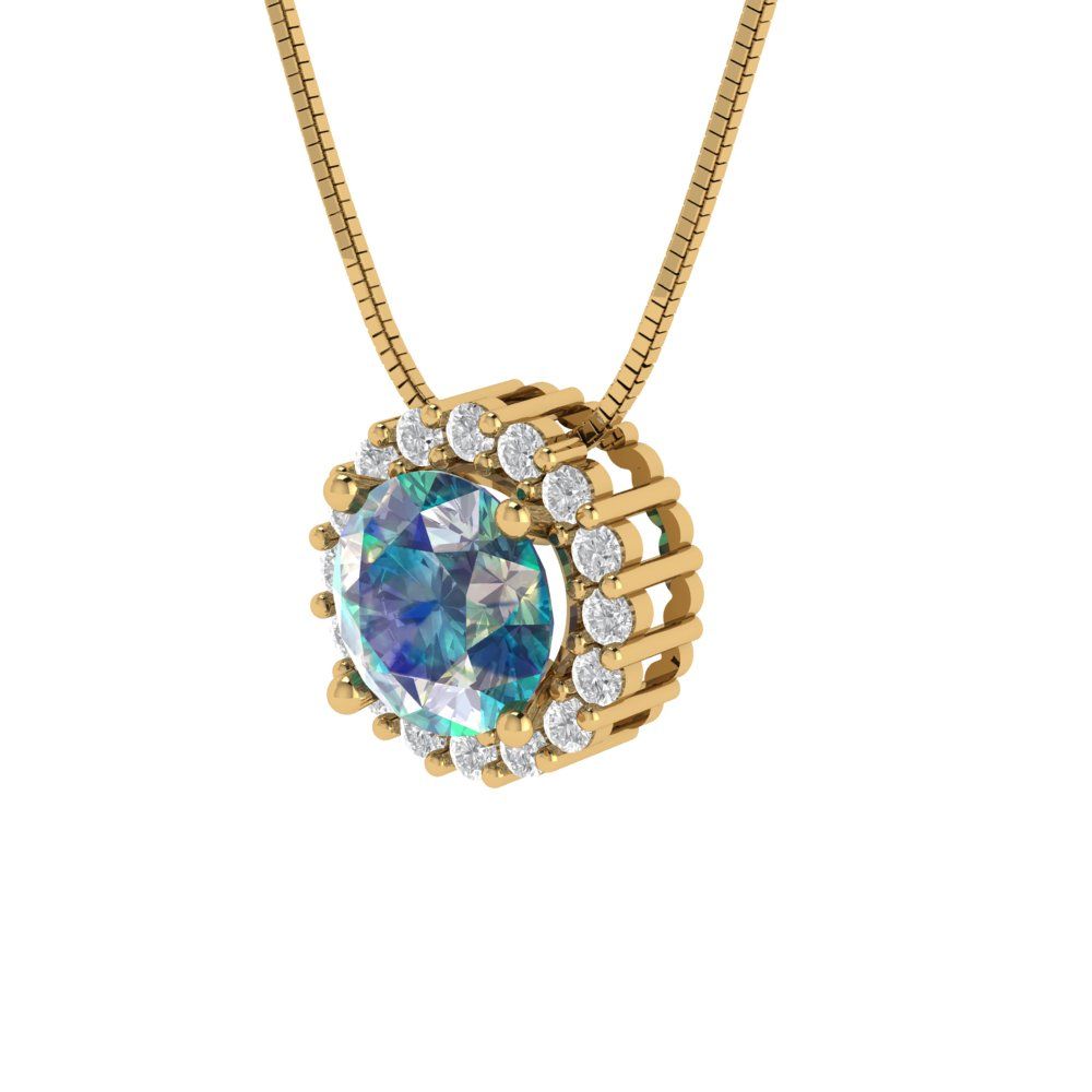 1.16 tcw Necklace Pendant - 14K White Gold Round Cut Halo Blue Moissanite - Adjustable Length - 15in Box Chain to 18in