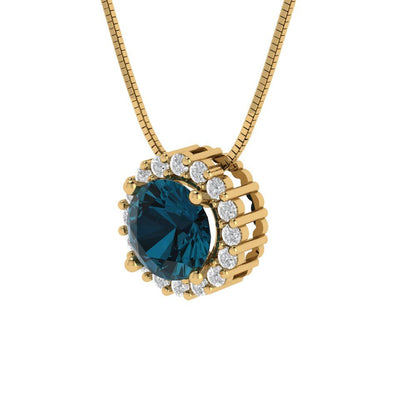 1.16 tcw Necklace Pendant - 14K White Gold Round Cut Halo London - Adjustable Length - 15in Box Chain to 18in