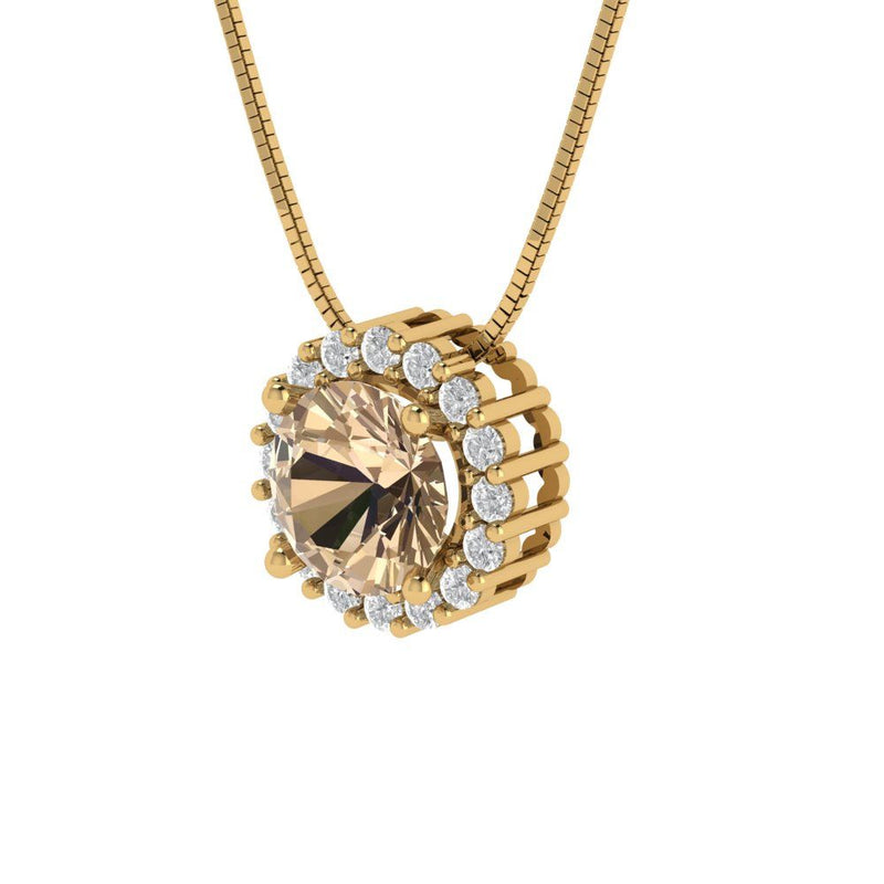 1.24 ct Brilliant Round Cut Halo Yellow Moissanite Stone Yellow Gold Pendant with 16" Chain