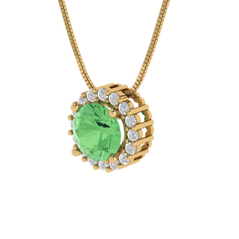 1.16 tcw Necklace Pendant - 14K White Gold Round Cut Halo Green - Adjustable Length - 15in Box Chain to 18in