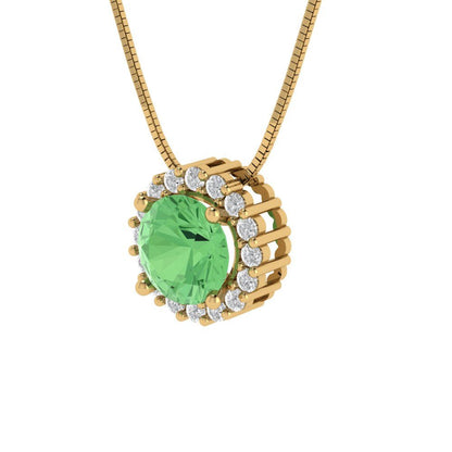 1.16 tcw Necklace Pendant - 14K White Gold Round Cut Halo Green - Adjustable Length - 15in Box Chain to 18in
