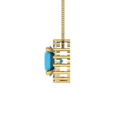 1.16 tcw Necklace Pendant - 14K White Gold Round Cut Halo Turquoise - Adjustable Length - 15in Box Chain to 18in