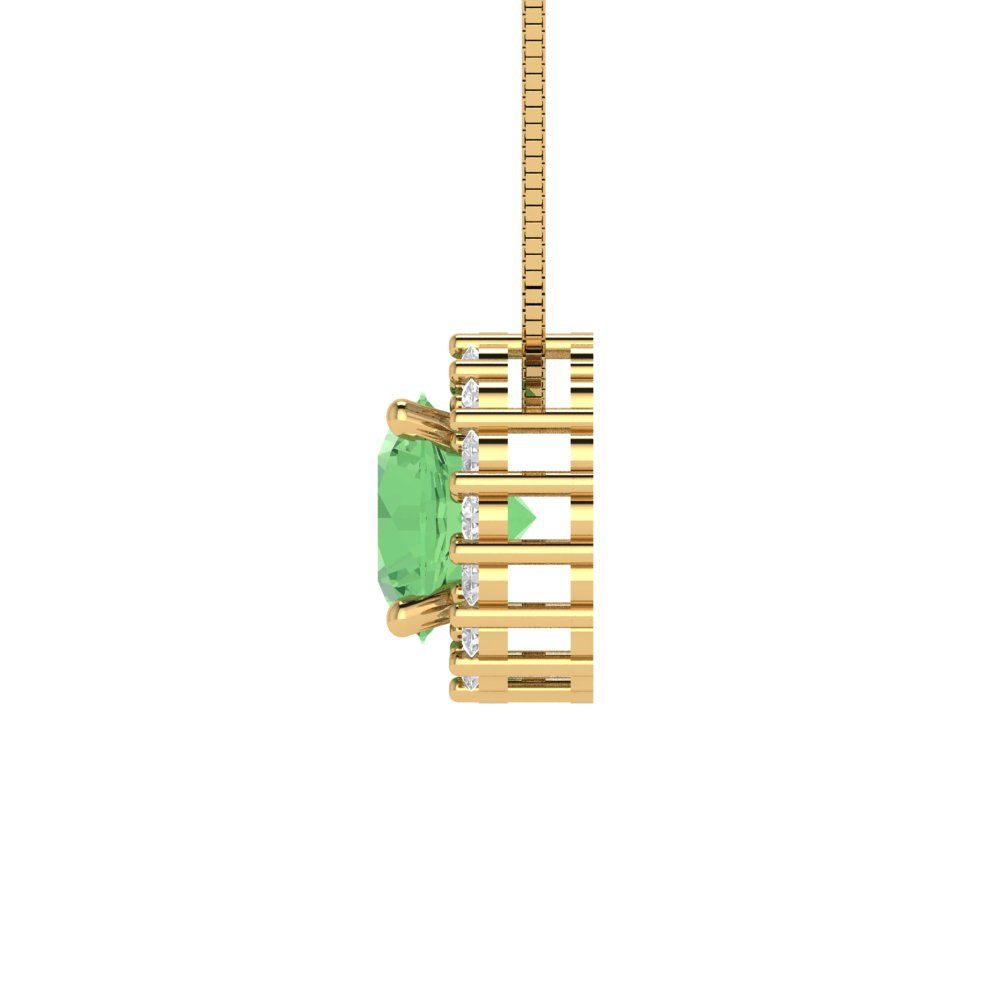 1.16 tcw Necklace Pendant - 14K White Gold Round Cut Halo Green - Adjustable Length - 15in Box Chain to 18in