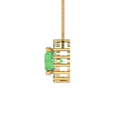 1.16 tcw Necklace Pendant - 14K White Gold Round Cut Halo Green - Adjustable Length - 15in Box Chain to 18in