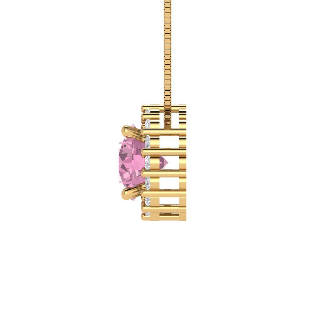 1.16 tcw Necklace Pendant - 14K White Gold Round Cut Halo Pink - Adjustable Length - 15in Box Chain to 18in