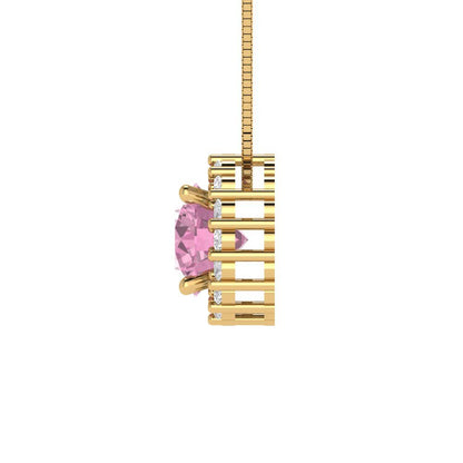1.16 tcw Necklace Pendant - 14K White Gold Round Cut Halo Pink - Adjustable Length - 15in Box Chain to 18in