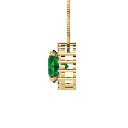 1.16cttw Round Cut Emerald Gold-Plated 925 Silver Pendant and 16" Box-Chain Necklace