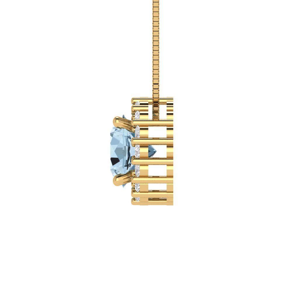 1.16 tcw Necklace Pendant - 14K White Gold Round Cut Halo Sky Blue Topaz - Adjustable Length - 15in Box Chain to 18in