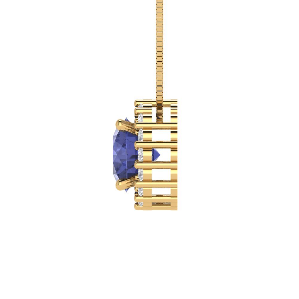 1.16 tcw Necklace Pendant - 14K White Gold Round Cut Halo Tanzanite - Adjustable Length - 15in Box Chain to 18in