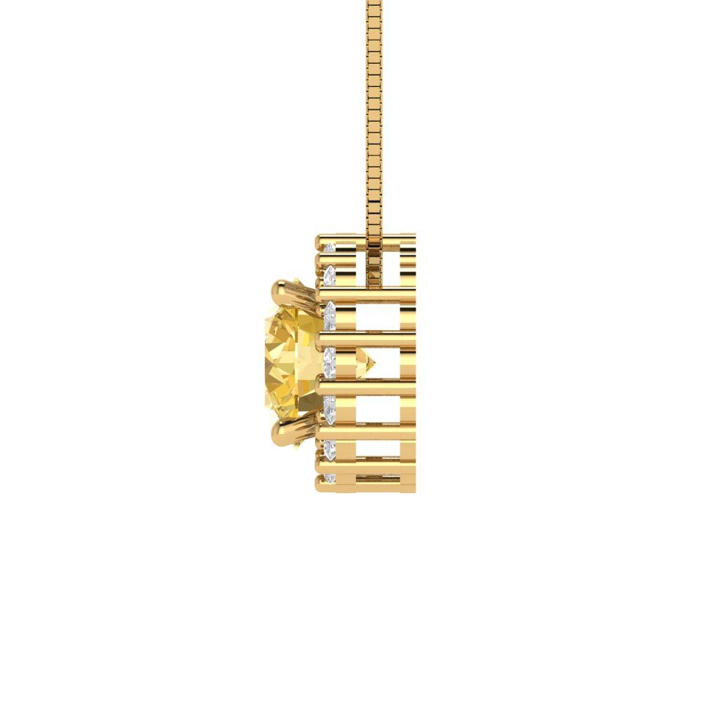 1.16 tcw Necklace Pendant - 14K White Gold Round Cut Halo Yellow - Adjustable Length - 15in Box Chain to 18in