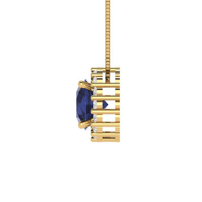1.16cttw Round Cut Blue Sapphire Gold-Plated 925 Silver Pendant and 16" Box-Chain Necklace