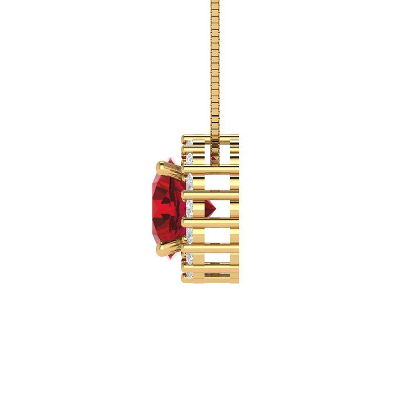 1.24 ct Brilliant Round Cut Halo Simulated Ruby Stone Yellow Gold Pendant with 16" Chain