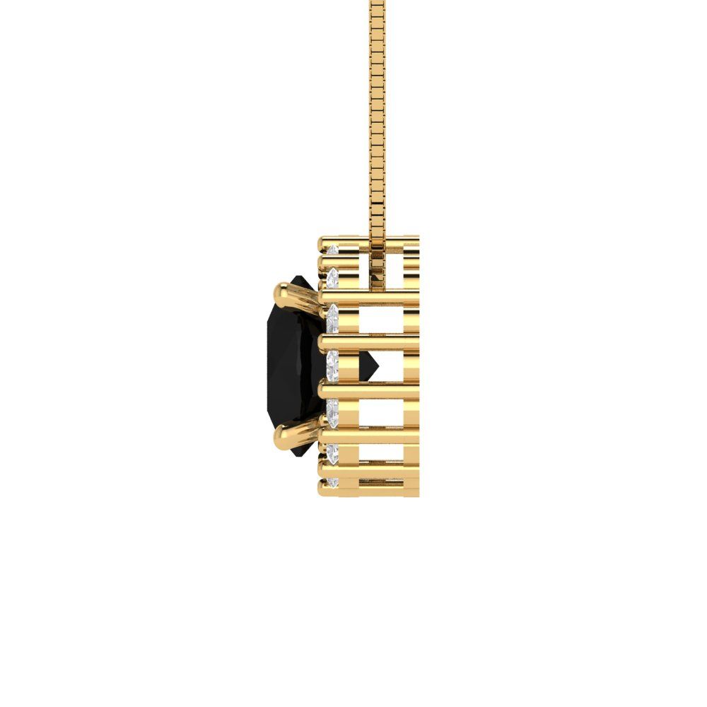 1.16 tcw Necklace Pendant - 14K White Gold Round Cut Halo Onyx - Adjustable Length - 15in Box Chain to 18in
