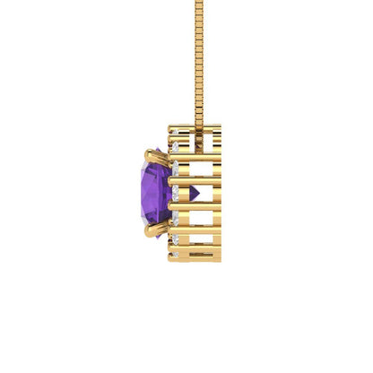 1.16cttw Round Cut Amethyst Gold-Plated 925 Silver Pendant and 16" Box-Chain Necklace