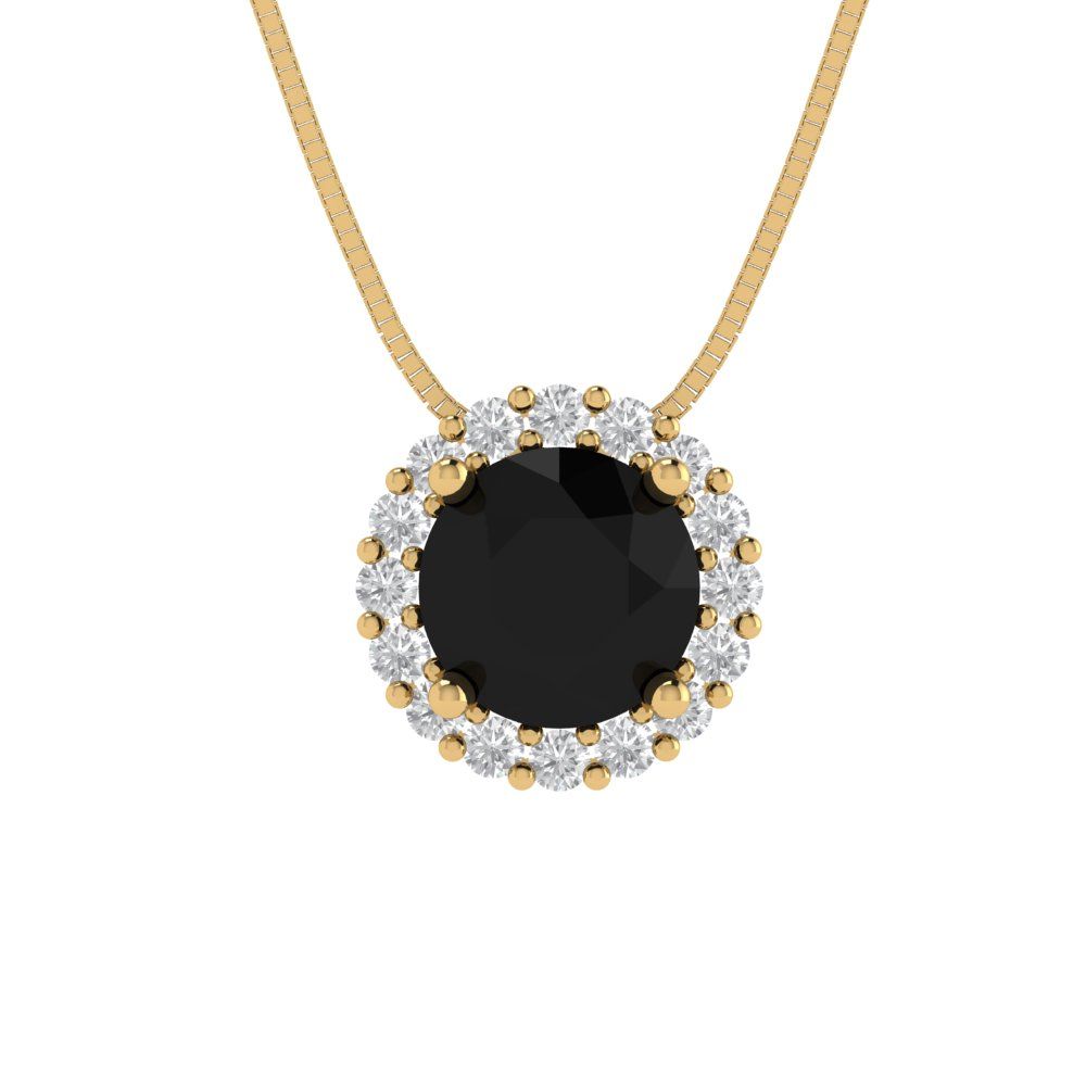 1.16 tcw Necklace Pendant - 14K White Gold Round Cut Halo Onyx - Adjustable Length - 15in Box Chain to 18in