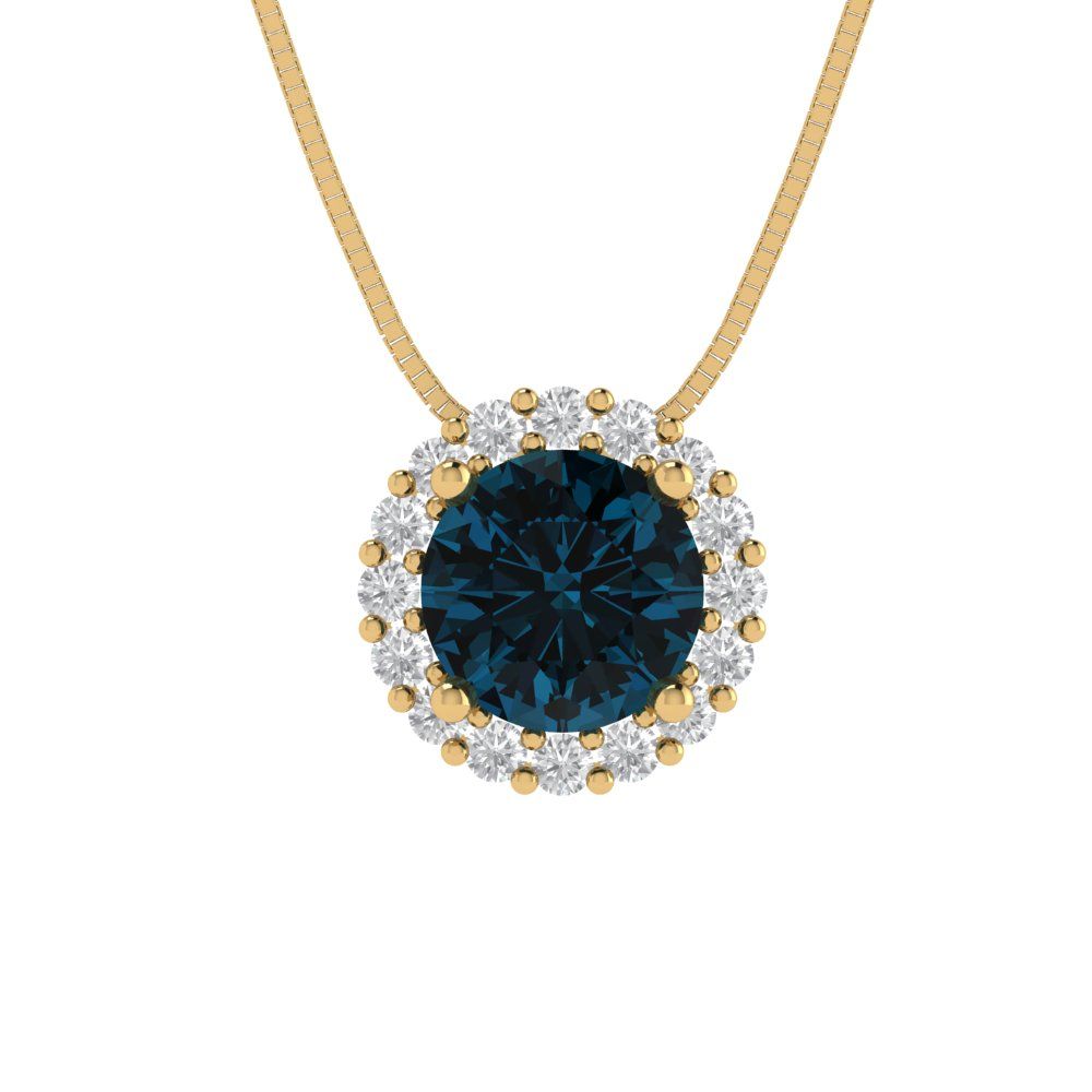 1.16 tcw Necklace Pendant - 14K White Gold Round Cut Halo London - Adjustable Length - 15in Box Chain to 18in