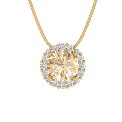 1.16 tcw Necklace Pendant - 14K White Gold Round Cut Halo Morganite - Adjustable Length - 15in Box Chain to 18in