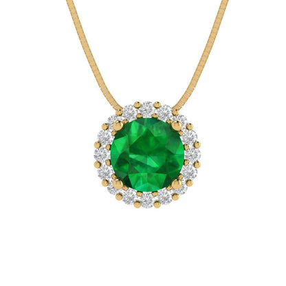 1.16cttw Round Cut Emerald Gold-Plated 925 Silver Pendant and 16" Box-Chain Necklace