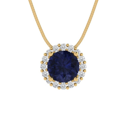 1.16cttw Round Cut Blue Sapphire Gold-Plated 925 Silver Pendant and 16" Box-Chain Necklace