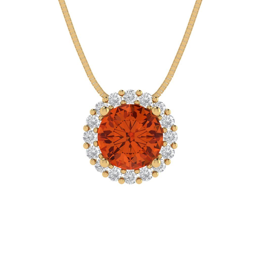1.16 tcw Necklace Pendant - 14K White Gold Round Cut Halo Red - Adjustable Length - 15in Box Chain to 18in