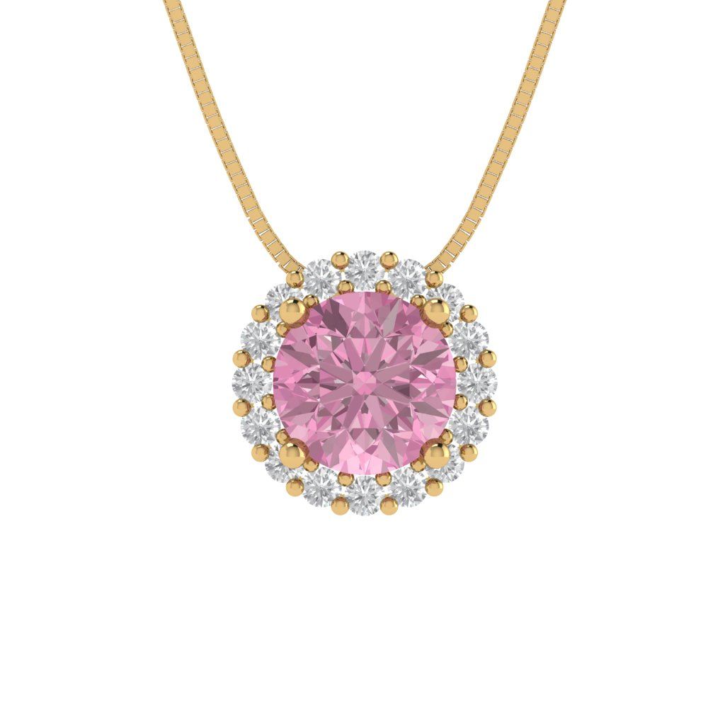 1.16 tcw Necklace Pendant - 14K White Gold Round Cut Halo Pink - Adjustable Length - 15in Box Chain to 18in