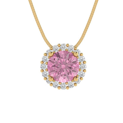 1.16 tcw Necklace Pendant - 14K White Gold Round Cut Halo Pink - Adjustable Length - 15in Box Chain to 18in