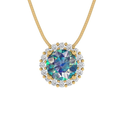 1.16 tcw Necklace Pendant - 14K White Gold Round Cut Halo Blue Moissanite - Adjustable Length - 15in Box Chain to 18in