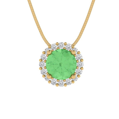 1.16 tcw Necklace Pendant - 14K White Gold Round Cut Halo Green - Adjustable Length - 15in Box Chain to 18in